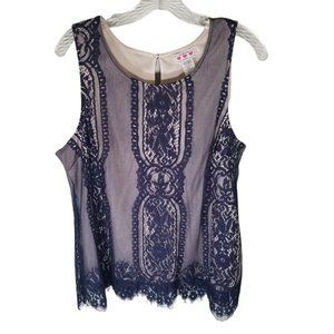 Three Pink Hearts By Trixxi Women's XL Lined Lace Tank Navy Cream NWT